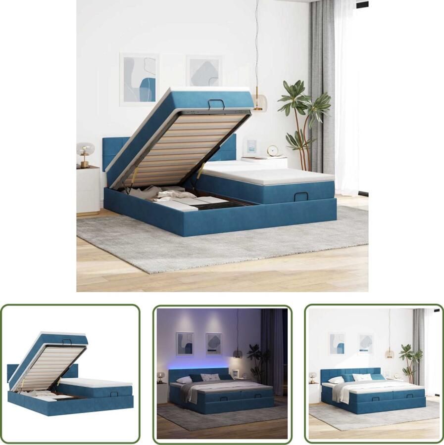 VidaXL Bed poef met matrassen en leds 200x200 cm fluweel donkerblauw Dynamische Sleutel Gereedschapset Monteursgereedschap Klikklok Torque Wrench