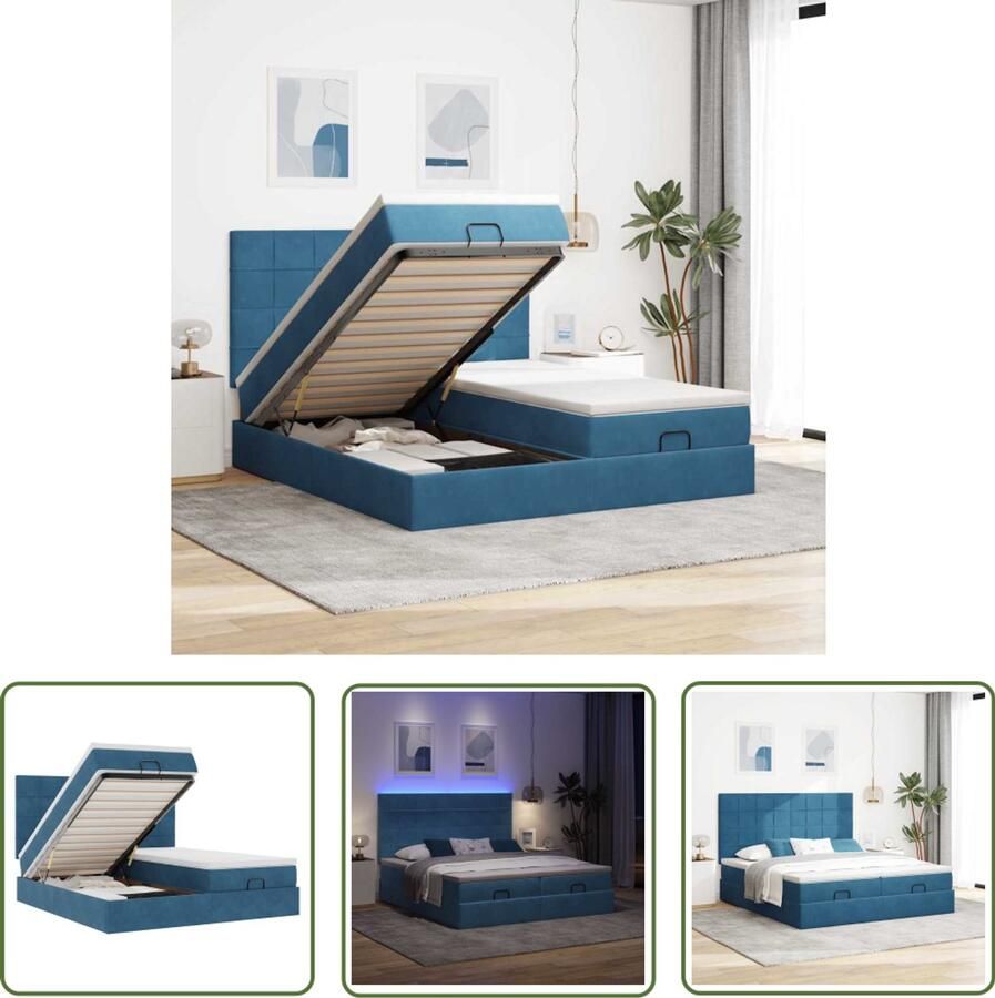 VidaXL Gereedschapset Dynamische Sleutel Bed poef met matrassen en leds 200x200 cm fluweel donkerblauw Draadloos Sleutelsysteem Handgereedschap
