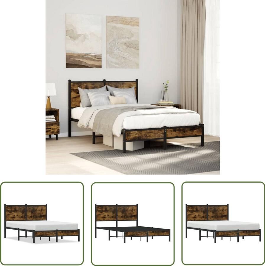 VidaXL Bedframe zonder matras metaal gerookt eikenkleurig 120x190 cm Dynamische Sleutel Gereedschapset Drapers Tools Klikmechanisme Torque Wrench