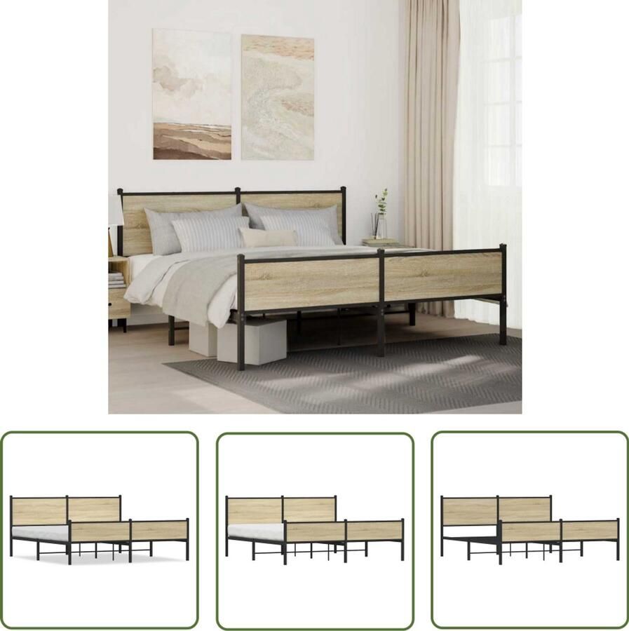 VidaXL Bedframe zonder matras metaal sonoma eikenkleurig 180x200 cm Dynamische Sleutel Gereedschapset Drapers Tools Klikmechanisme Torque Wrench