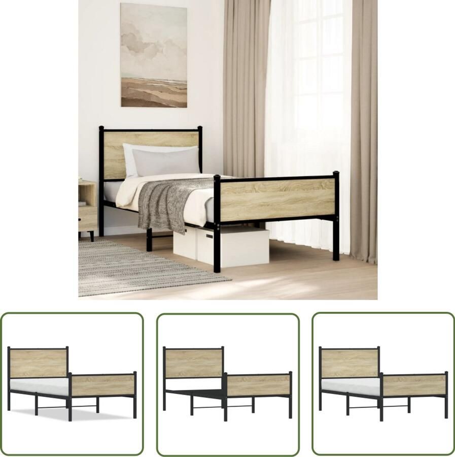VidaXL Bedframe zonder matras metaal sonoma eikenkleurig 90x200 cm Dynamische Sleutel Gereedschapset Draadloos Gereedschap Montagesleutel Schroevendraaiers