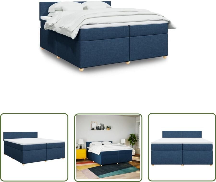 VidaXL Gereedschapset Dynamische Sleutel Boxspring met matras stof blauw 200x200 cm Drapers Tools Sleutelmaten Klikmechanisme