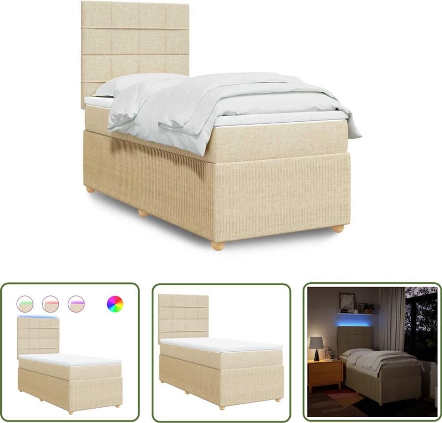 VidaXL Gereedschapset Dynamische Sleutel Boxspring met matras stof crèmekleurig 90x200 cm Draadloos Sleutelsysteem Handgereedschap