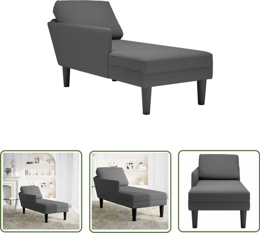 The Living Store Chaise longue met kussen corduroy stof donkergrijs Dynamische Sleutel Gereedschapset Monteursgereedschap Klikmechanisme Torque Wrench