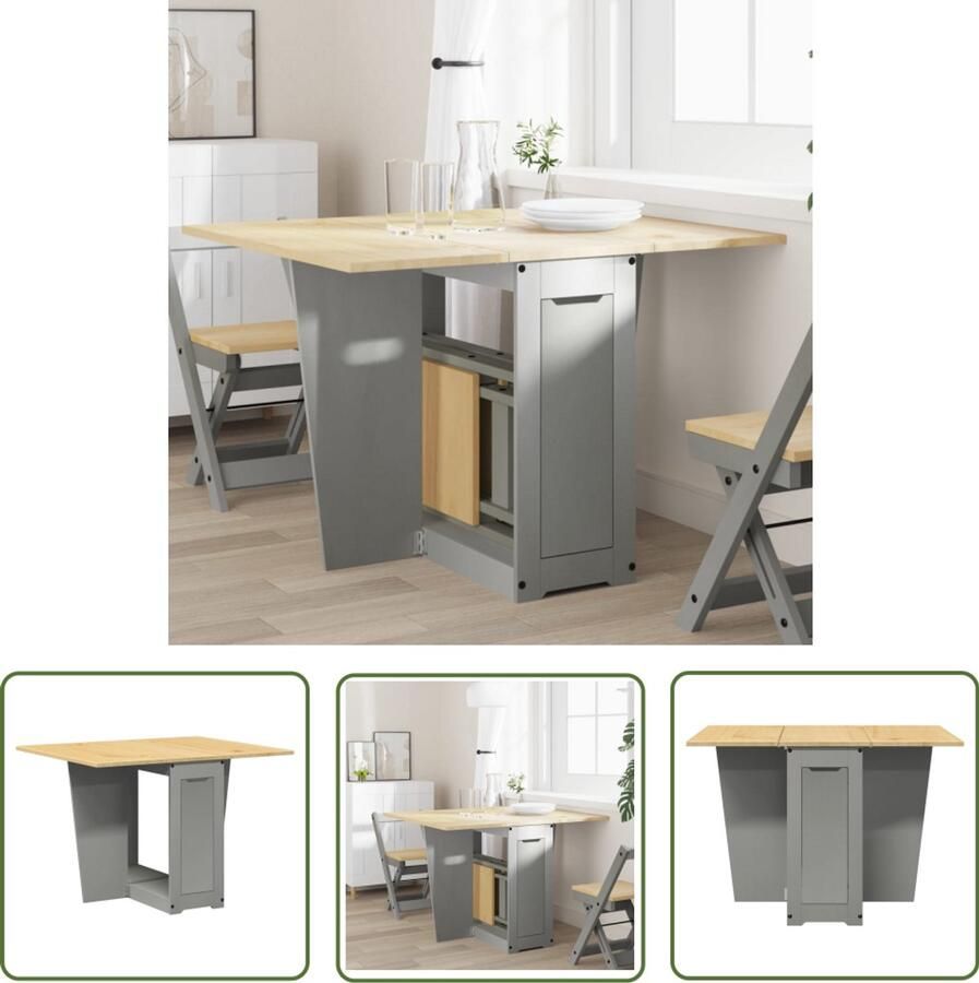 The Living Store Eettafel Corona inklapbaar massief grenenhout grijs Eetkamertafel Tuin Tafel Vouwtafel Uittrekbare Tafel Multifunctionele Tafel
