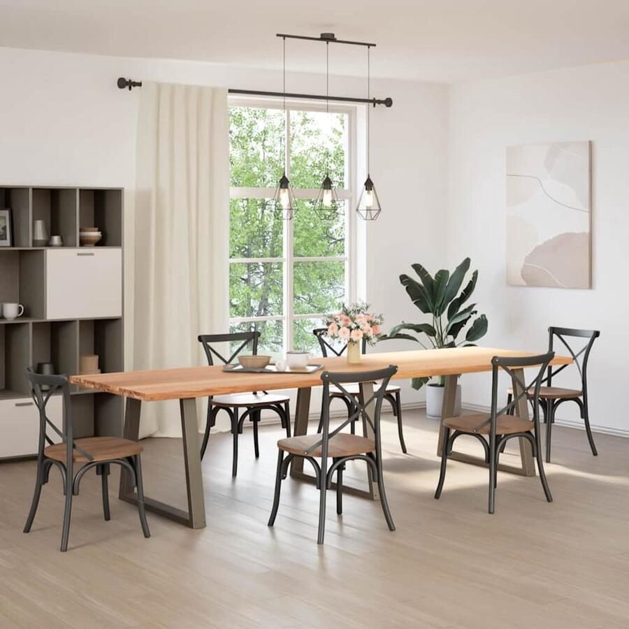 The Living Store Eettafel met natuurlijke rand 320x100x74 cm massief eikenhout Eetkamertafel Houten Tafel Massief Eiken Tafel Grote Eetkamertafel Landelijke Tafel