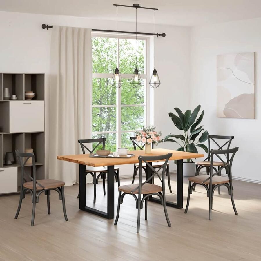 The Living Store Eettafel rechthoekig 180x100x74 cm massief eikenhout lichtbruin Eetkamertafel Eikenhouten Tafel Salontafel Grote Tafel Massieve Tafel - Foto 2