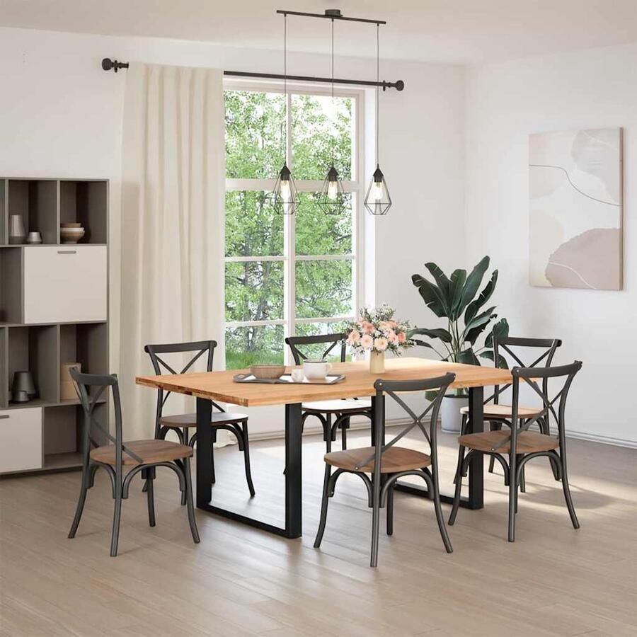 The Living Store Eettafel rechthoekig 200x120x74 cm massief eikenhout lichtbruin Tafel Met Poten Eetkamer Tafel Houten Tafel Eikenhouten Tafel Grote Tafel