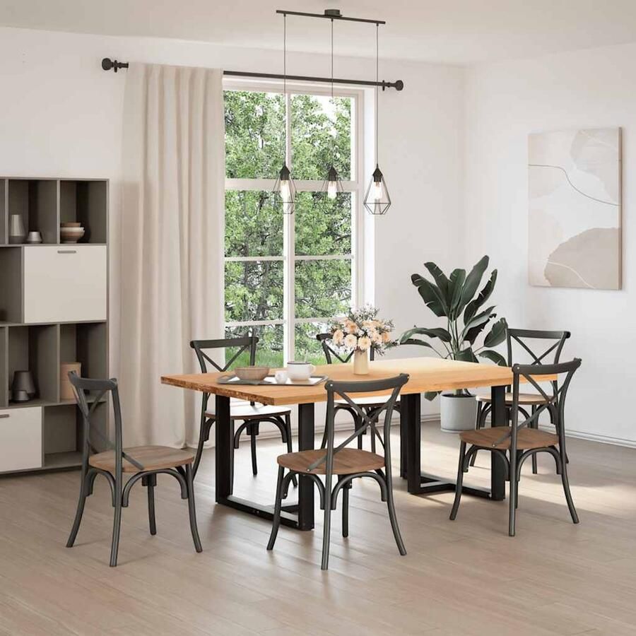 The Living Store Eettafel rechthoekig 200x120x74 cm massief eikenhout lichtbruin Eetkamertafel Eikenhouten Tafel Salontafel Grote Tafel Massief Eikenhout