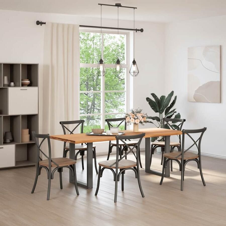 The Living Store Eettafel rechthoekig 220x80x74 cm massief eikenhout lichtbruin Eetkamertafel Houten Tafel Oak Wood Dining Table Salontafel Massief Hout