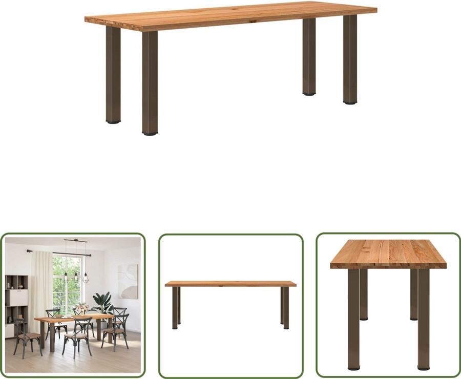 VidaXL Gereedschapset Dynamische Sleutel Eettafel rechthoekig 220x80x74 cm massief eikenhout lichtbruin Draadloos Gereedschap Mechanica Klikmechanisme