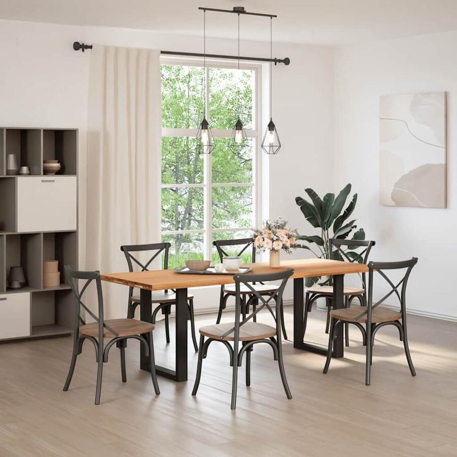 The Living Store Eettafel rechthoekig 220x80x74 cm massief eikenhout lichtbruin Eetkamertafel Eikenhouten Tafel Salontafel Diningtable Massief Eikenhout