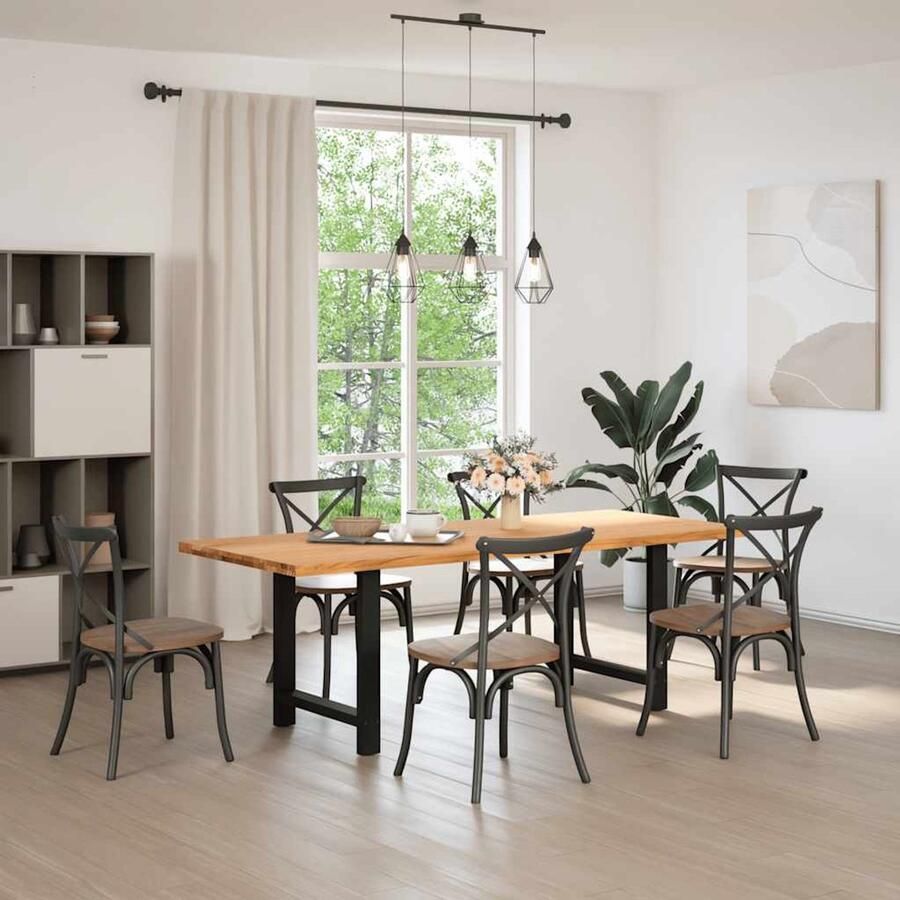 VidaXL Eettafel rechthoekig 220x90x74 cm massief eikenhout lichtbruin Eettafel Eettafels Eetkamertafel Keukentafel - Foto 5