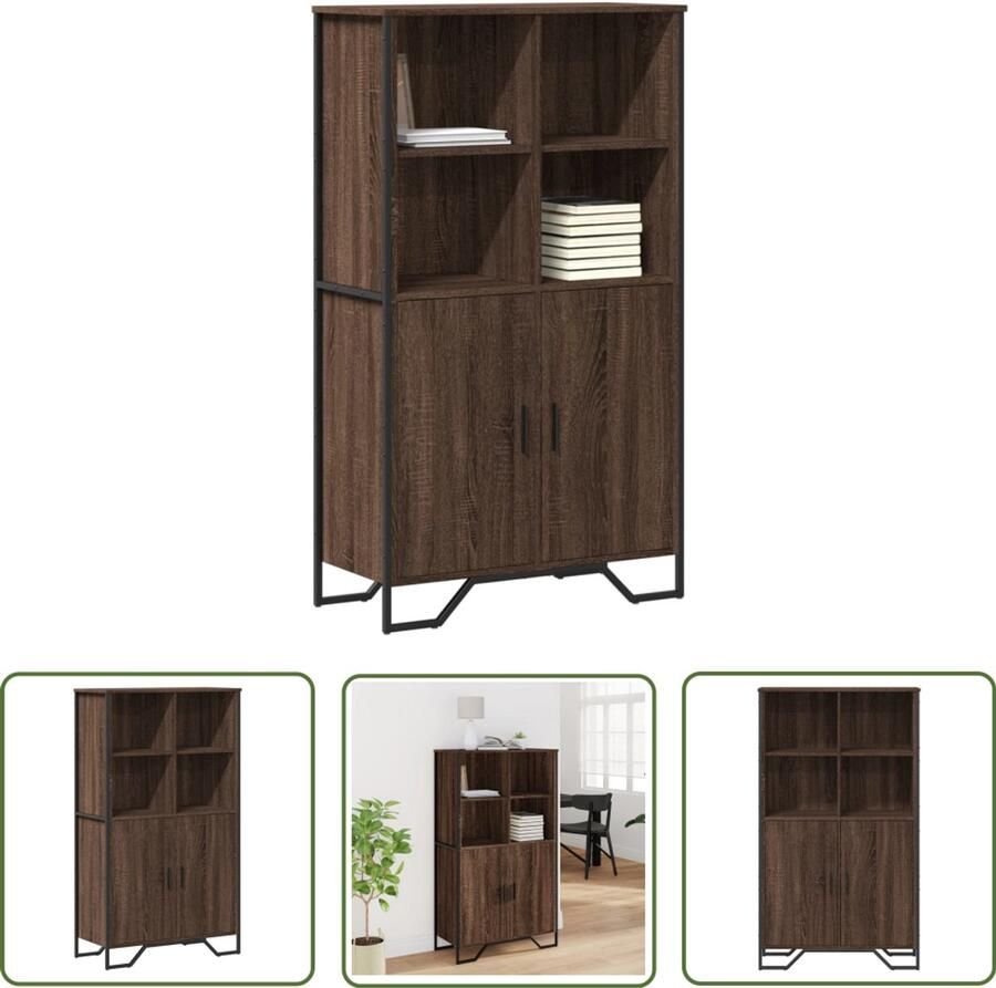 The Living Store Hoge kast 79 5x35 5x137 5 cm bewerkt hout bruin eikenkleur Hoge Kast Houten Kast Bruine Eiken Kast Opbergkast Woonkamer Meubels
