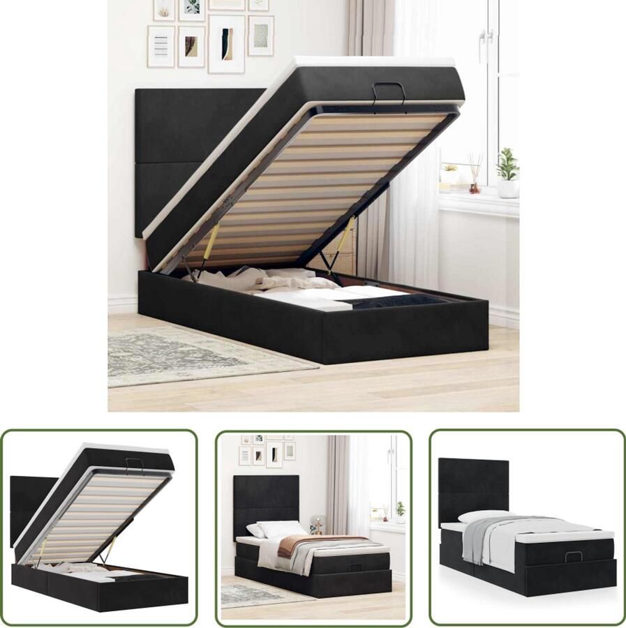 VidaXL Bed Frame Ottoman Bed Ottoman bed met matrassen 90x200cm fluweel zwart Boxspring Tweepersoonsbed Velvet Bed