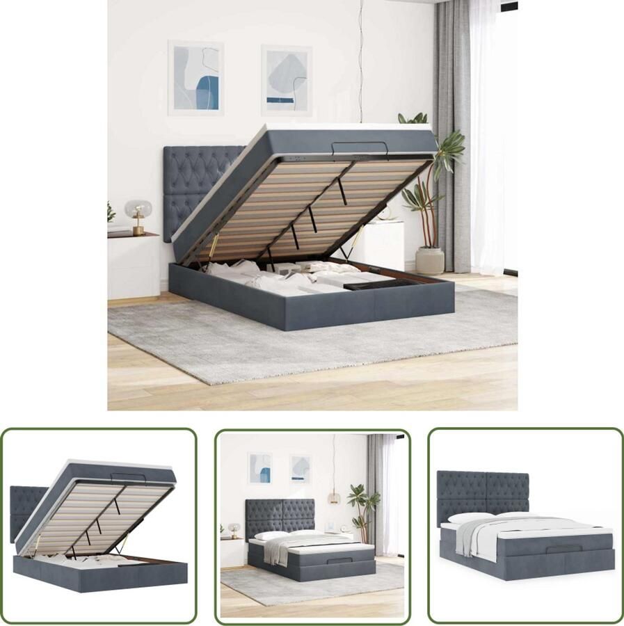 VidaXL Ottoman bed met matrassen 140x200cm fluweel donkergrijs Ottoman Bed Velvet Bed Boxspring Bed Tweepersoonsbed Stapelbaar Bed