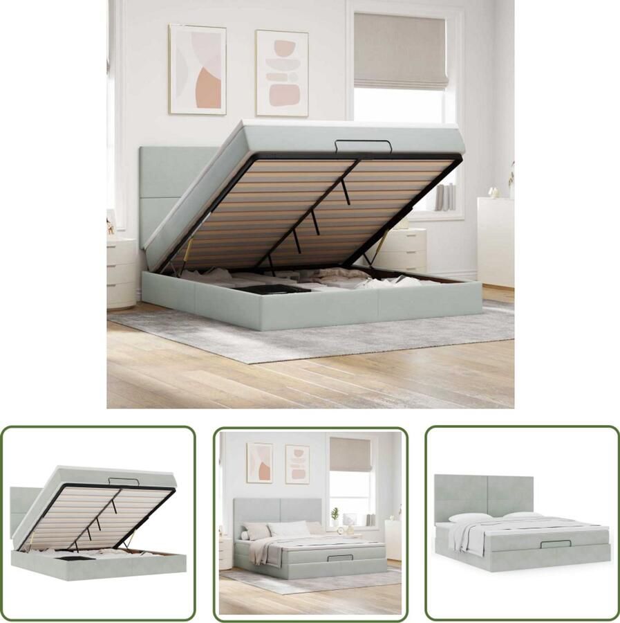 VidaXL Boxspring Ottomanbed Ottoman bed met matrassen 160x200cm fluweel lichtgrijs Tweepersoonsbed Slaapcomfort Matras