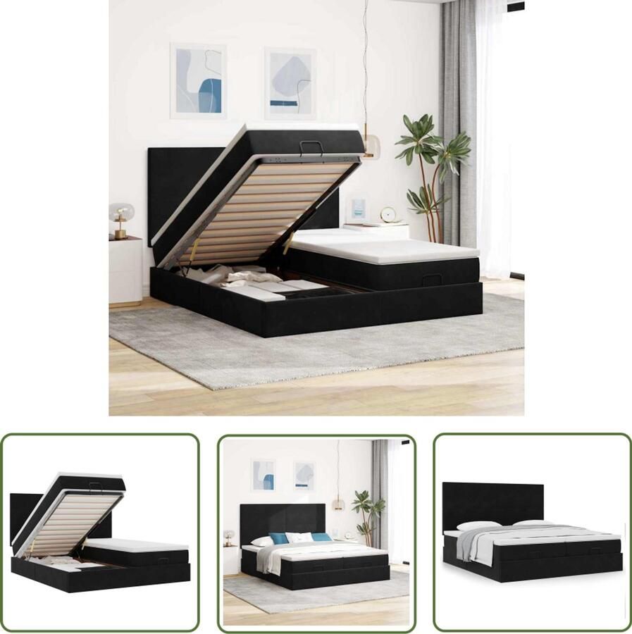 The Living Store Ottoman bed met matrassen 160x200cm fluweel zwart Ottoman Bed Boxspring Bed Velvet Bed Tweepersoons Bed Slaapcomfort