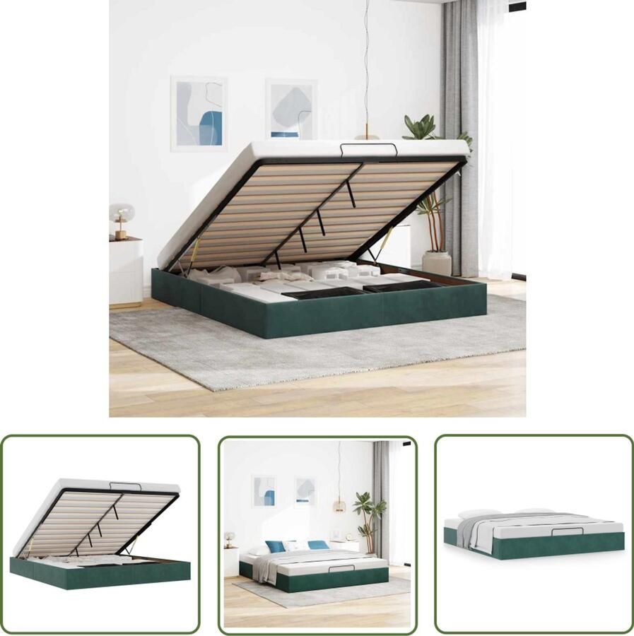 VidaXL Ottoman bedframe zonder matras 160x200 cm fluweel donkergroen Dynamische Sleutel Gereedschapset Klik Mechanisme Torque Wrench Schroevendraaiers