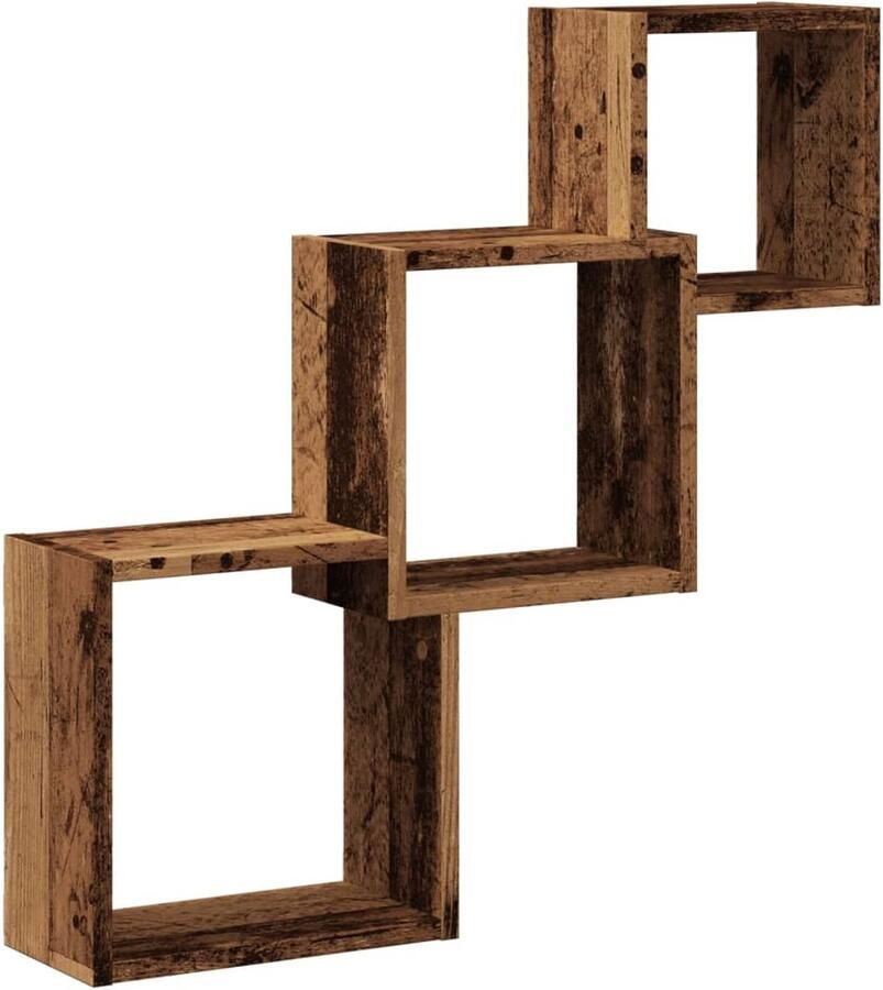 VidaXL Wandplanken kubus 68x15x68 cm bewerkt hout oud houtkleurig Dynamische Sleutel Gereedschapset Draadloos Gereedschap Mechanica Klikmechanisme