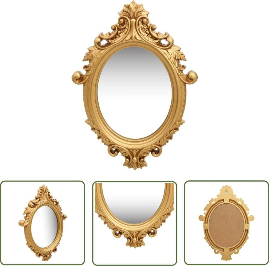 The Living Store Wandspiegel kasteel stijl 56x76 cm goudkleurig Wandspiegel Gouden Spiegel Oval Spiegel Vintage Spiegel Kasten Spiegel