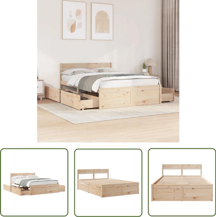 VidaXL Grenen Hout Bed Massief Houten Bed Bedframe zonder matras massief grenenhout 135x190 cm Bed Frame Met Lade Tweepersoons Bed Slaapcomfort