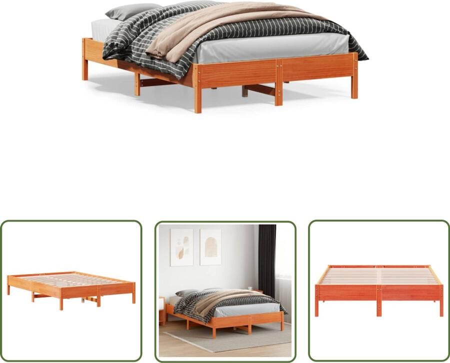VidaXL Grenen Hout Bed Massief Houten Bed Bedframe zonder matras massief grenenhout wasbruin 160x200 cm Bruine Bed Frame Tweepersoons Bed Boxspring Bed