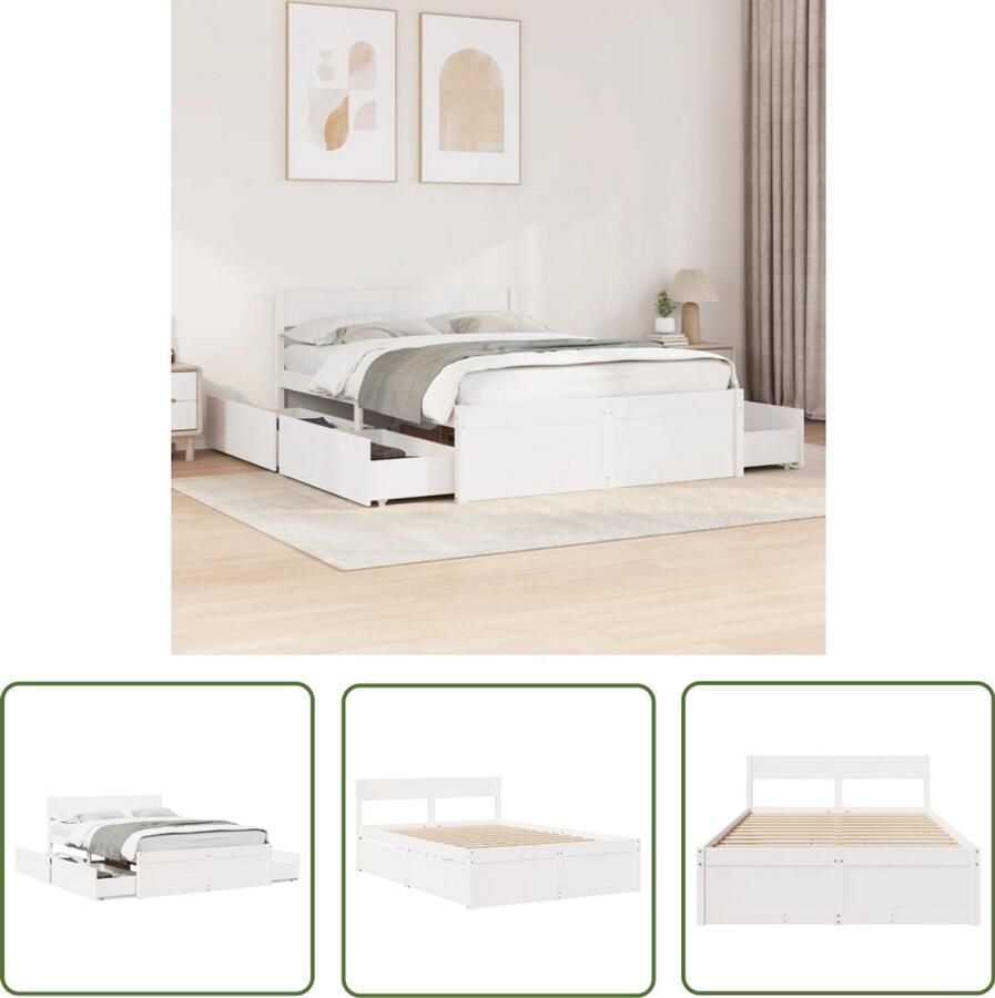 VidaXL Grenen Hout Bed Massief Houten Bed Bedframe zonder matras massief grenenhout wit 120x200 cm Bed Frame Wit Tweepersoons Bed Boxspring Bed