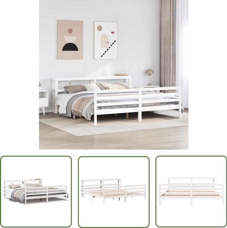 The Living Store Bedframe zonder matras massief grenenhout wit 200x200 cm Massief Houten Bed Grenen Hout Bed Tweepersoons Bed Met Opbergvakken Vrijstaand Bed