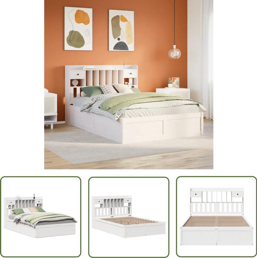 VidaXL Bedframe zonder matras massief grenenhout wit 140x190 cm Bedframe Grenen Hout Massief Hout Bed Slaapkamer