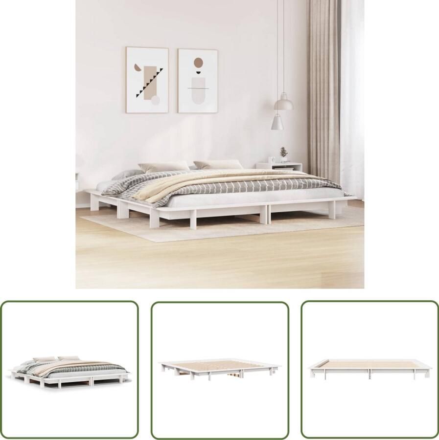VidaXL Bedframe zonder matras massief grenenhout wit 200x200 cm Bedframe Grenen Hout Massief Hout Bed Slaapkamervloerisolatie