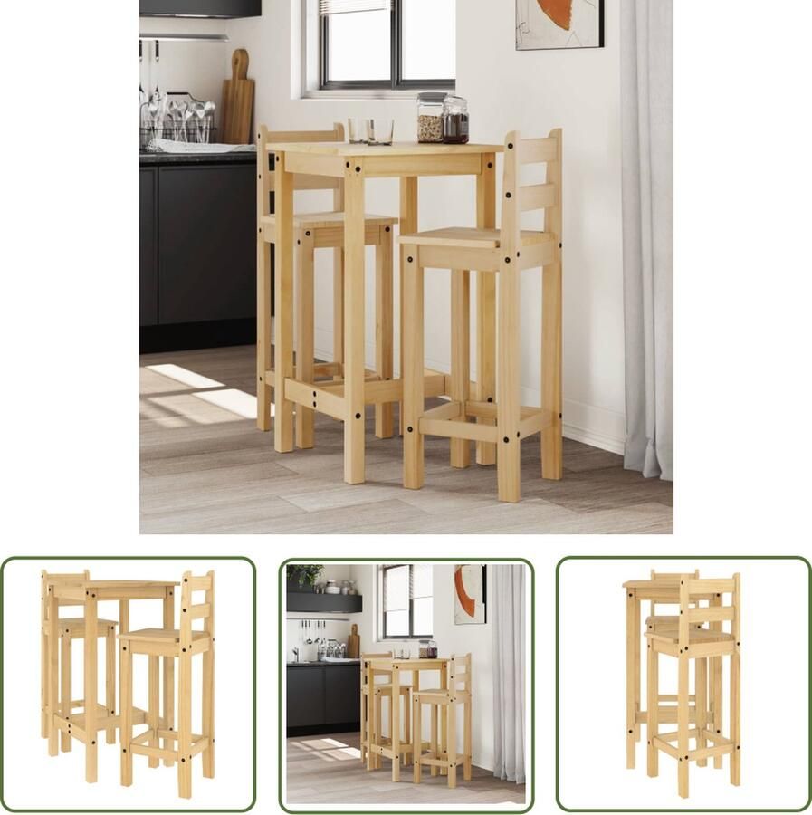 The Living Store Grenenhouten Bartafel met 2 Barstoelen 57 x 57 x 101 cm Rustiek design Bartafel Grenenhout Barstoelen Rustic Vintage