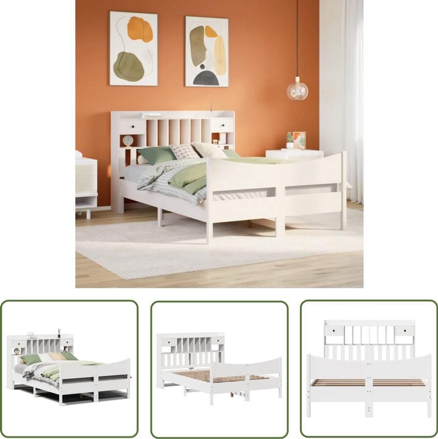 VidaXL Bedframe zonder matras massief grenenhout wit 150x200 cm Bedframe Grenenhout Bed Massief Hout Bed Met Lade Bed Met Opbergruimte
