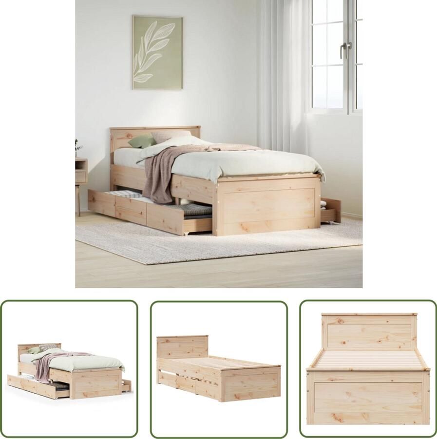 VidaXL Bedframe zonder matras met hoofdbord grenenhout 90x200 cm Bedframe Grenenhout Bed Slaapcomfort Hoofdbord Opbergruimte