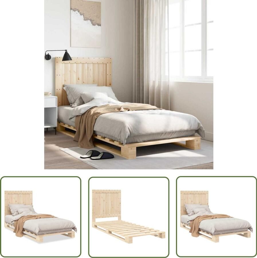 VidaXL Bedframe met hoofdbord massief grenenhout 90x200 cm Bed Frame Grenenhout Bed Massief Hout Bed Tweepersoons Bed Enkel Bed