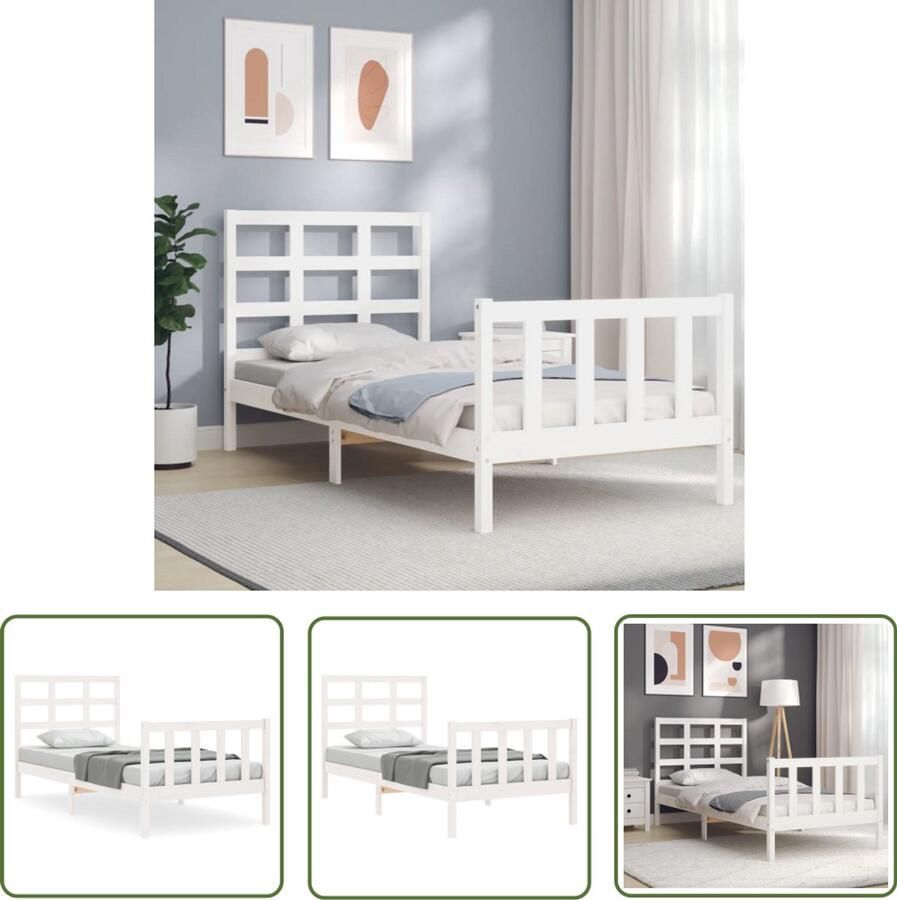 VidaXL Bedframe met hoofdbord massief hout wit Bed Frame Grenenhout Bed Wit Bed King Size Bed Tweepersoonsbed