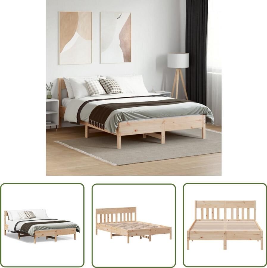 VidaXL Grenenhout Bed Frame Massief Hout Bed Bedframe zonder matras massief grenenhout 160x200 cm Tweepersoons Bed Boxspring Bed Slaapcomfort