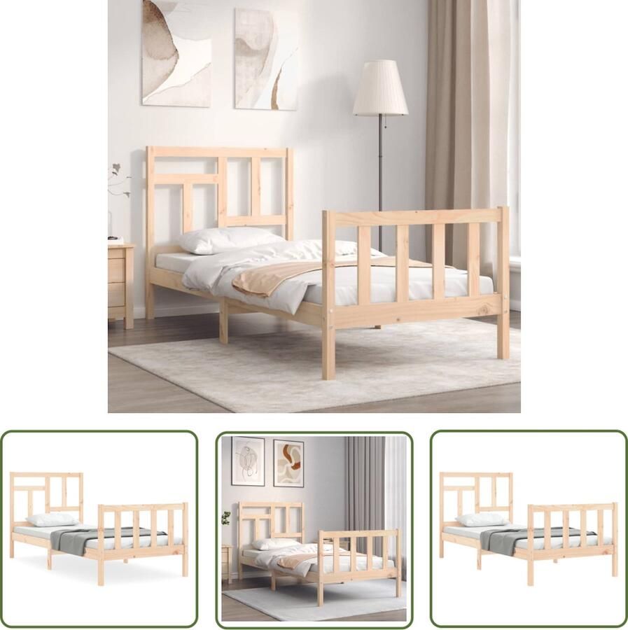 The Living Store Bedframe met hoofdbord massief hout 3FT Single Bedframe Bedframes Bed Eenpersoonsbed Slaapkamermeubel Houten Bedframe Houten Bed Bedbodem Massief Houten Bedframe Ledikant Bedframe Met Hoofdeinde - Foto 5