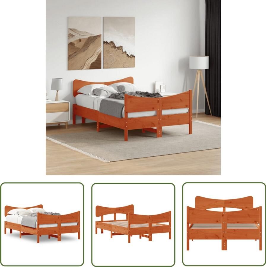 VidaXL Grenenhout Bed Massief Hout Bed Bedframe zonder matras massief grenenhout wasbruin 120x190 cm Bruine Bed Frame Vintage Bed Frame Landelijk Bed Frame