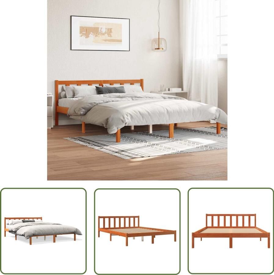 VidaXL Grenenhout Bed Massief Hout Bed Bedframe zonder matras massief grenenhout wasbruin 160x200 cm Bruine Bed Tweepersoons Bed Boxspring Bed