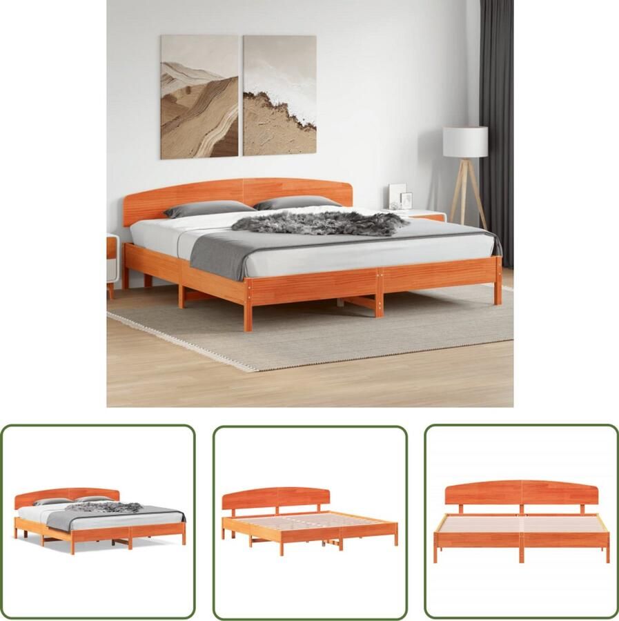 VidaXL Grenenhout Bed Massief Hout Bed Bedframe zonder matras massief grenenhout wasbruin 180x200 cm Bruine Bed Tweepersoons Bed Boxspring Frame