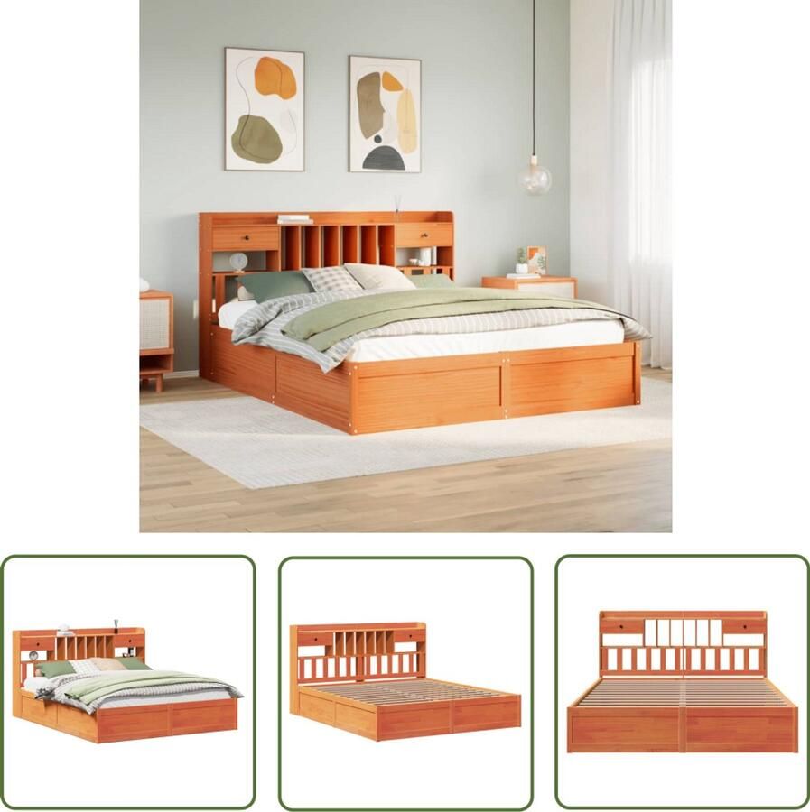 VidaXL Bedframe Massief Grenenhout 200x200 cm Massief Hout Bed Grenenhout Bed Tweepersoons Bed Boxspring Bed Met Opbergvakken