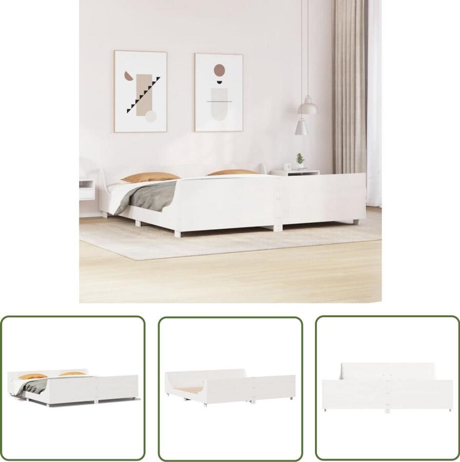 VidaXL Grenenhout Bed Massief Hout Bed Bedframe zonder matras massief grenenhout wit 180x200 cm Wit Bed Tweepersoons Bed Boxspring Bed