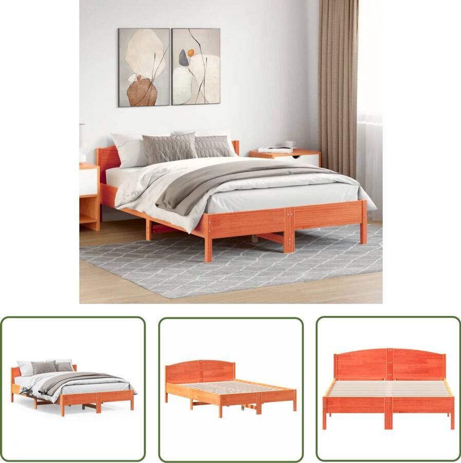 VidaXL Grenenhout Bed Massief Hout Bed Frame Bedframe zonder matras massief grenenhout wasbruin 160x200 cm Bruine Bed Tweepersoons Bed Boxspring Bed - Foto 2