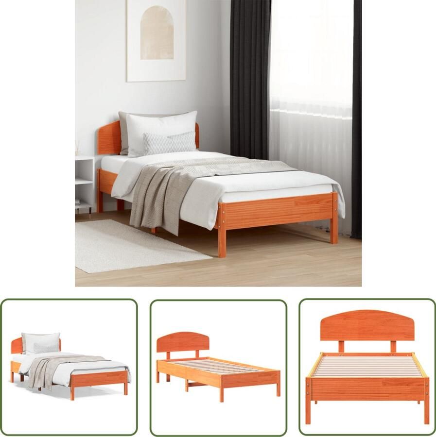 VidaXL Grenenhout Bed Massief Hout Bed Frame Bedframe zonder matras massief grenenhout wasbruin 100x200 cm Bruine Bed King Size Bed Tweepersoons Bed