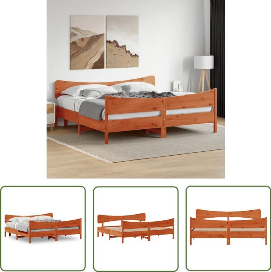 VidaXL Grenenhout Bed Massief Hout Bed Frame Bedframe zonder matras massief grenenhout wasbruin 180x200 cm Bruine Bed Boxspring Bed Tweepersoons Bed