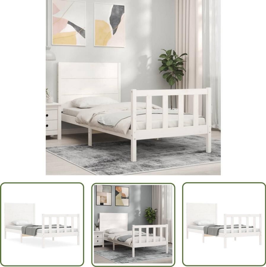VidaXL Bedframe met hoofdbord massief hout wit Massief Houten Bed Grenenhout Bed Wit Bed Frame Tweepersoonsbed