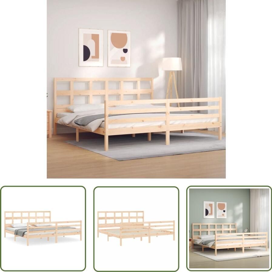 VidaXL Bedframe met hoofdbord massief hout 200x200 cm Massief Houten Bed Frame Grenenhout Bed Tweepersoons Bed Boxspring Bed King Size Bed