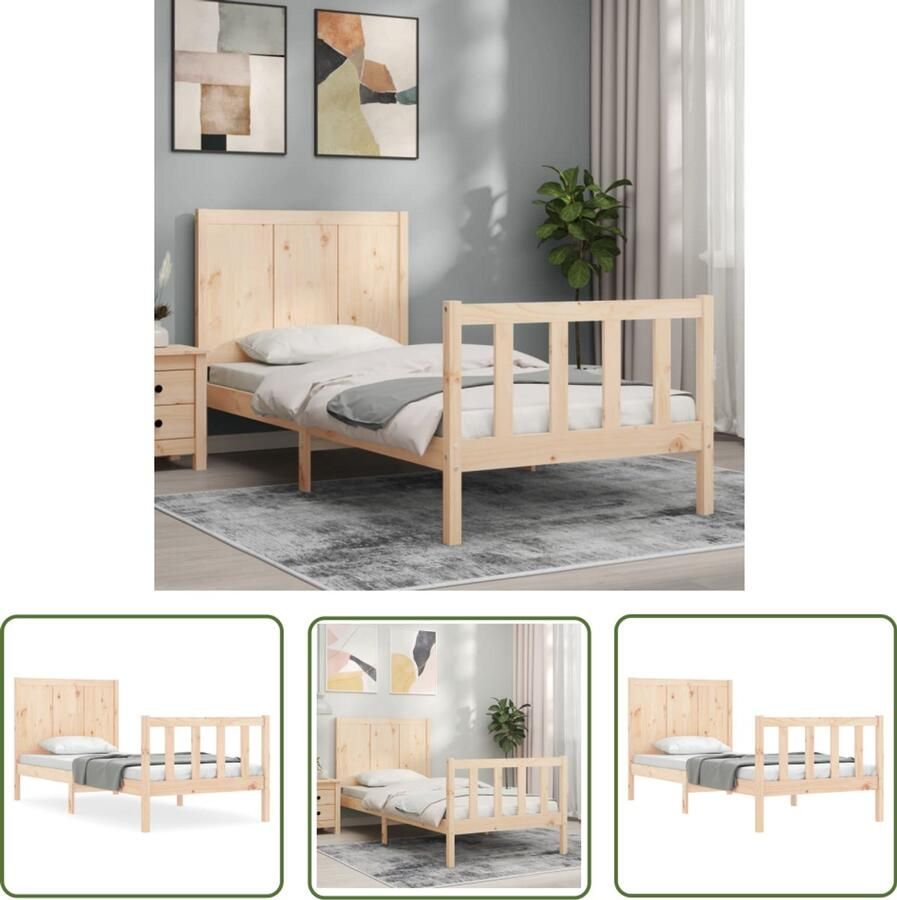 VidaXL Grenenhout Bed Massief Houten Bed Frame Bedframe met hoofdbord massief hout Tweepersoons Bed Frame 75x190 Bed Frame Met Hoofdbord