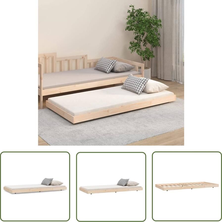The Living Store Houten Bedframe Grenenhout Stabiel 193.5 x 94 x 13 cm Wieltjes Massief Houten Bedframe Grenenhout Bed Stabiele Bedbodems Bedframe Met Wieltjes Tweepersoons Bed